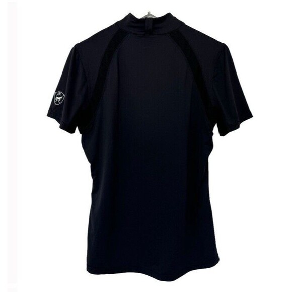 Goode Rider Lux Henley Zipper Shirt Black Rhinestone Short Sleeve Mesh Large NEW - Picture 3 of 9